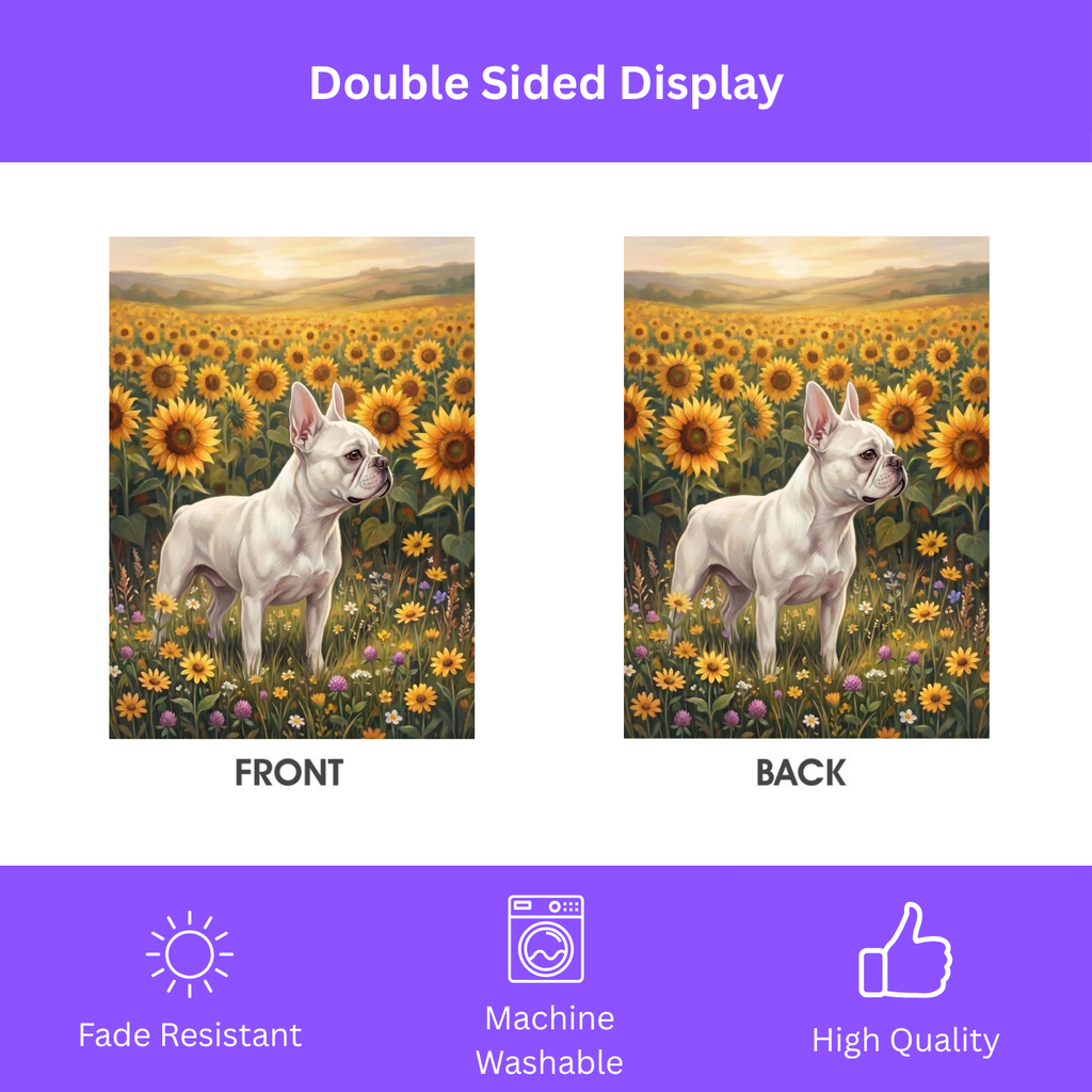 Sunflower Field White French Bulldog Garden Flag