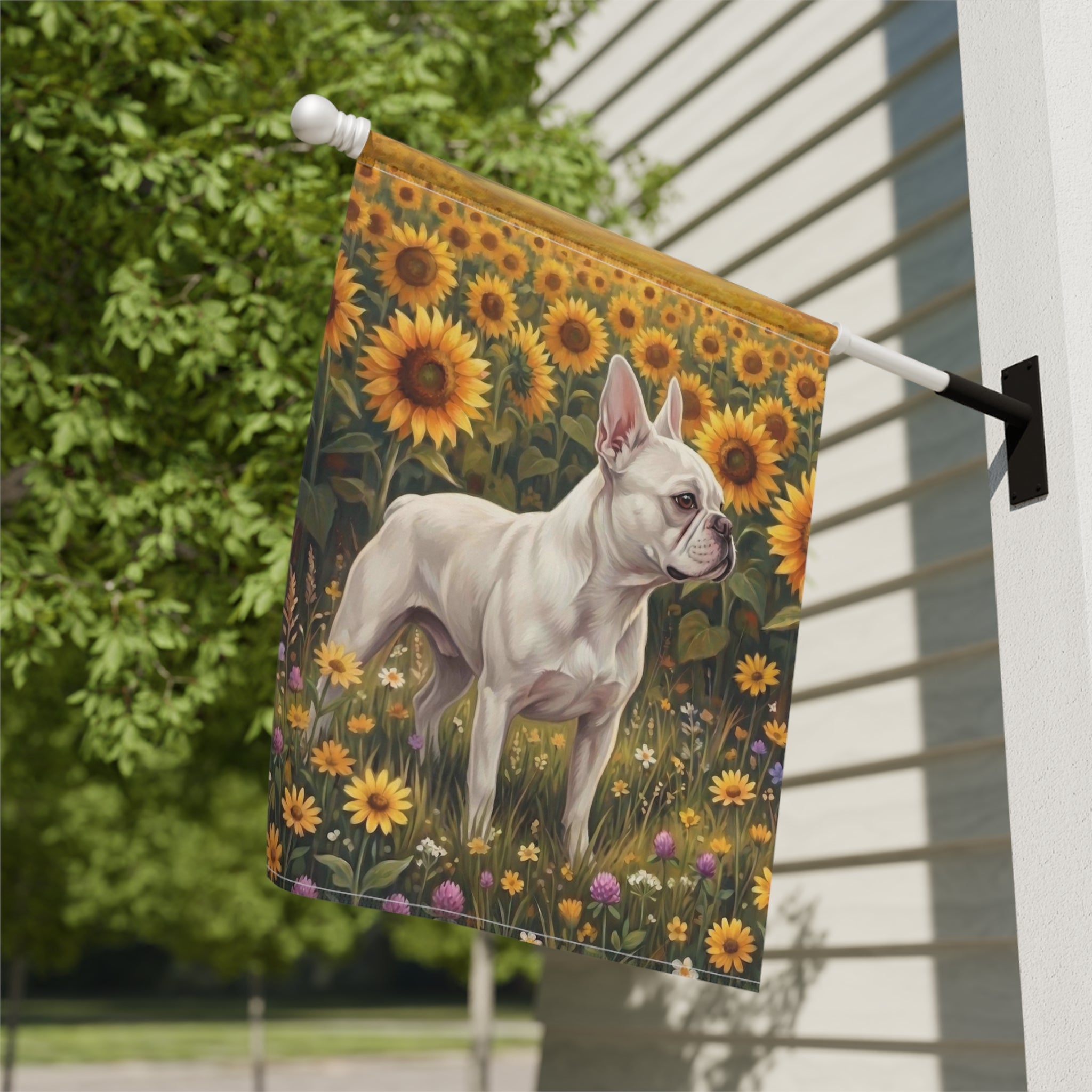 Sunflower Field White French Bulldog Garden Flag
