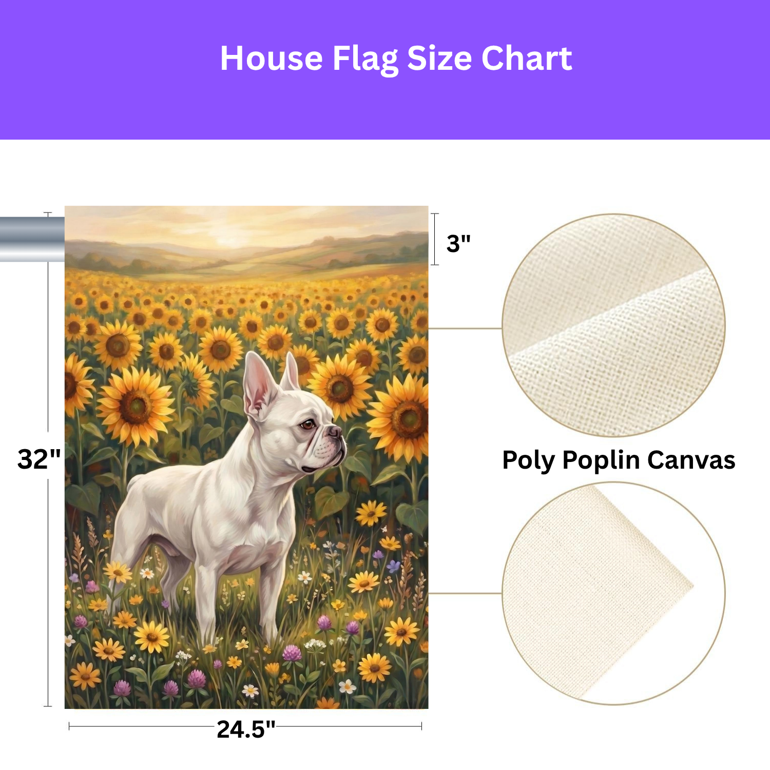 Sunflower Field White French Bulldog Garden Flag