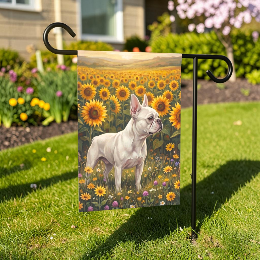 Sunflower Field White French Bulldog Garden Flag