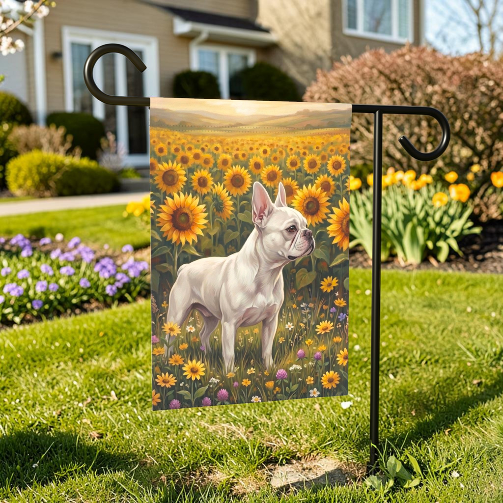 Sunflower Field White French Bulldog Garden Flag