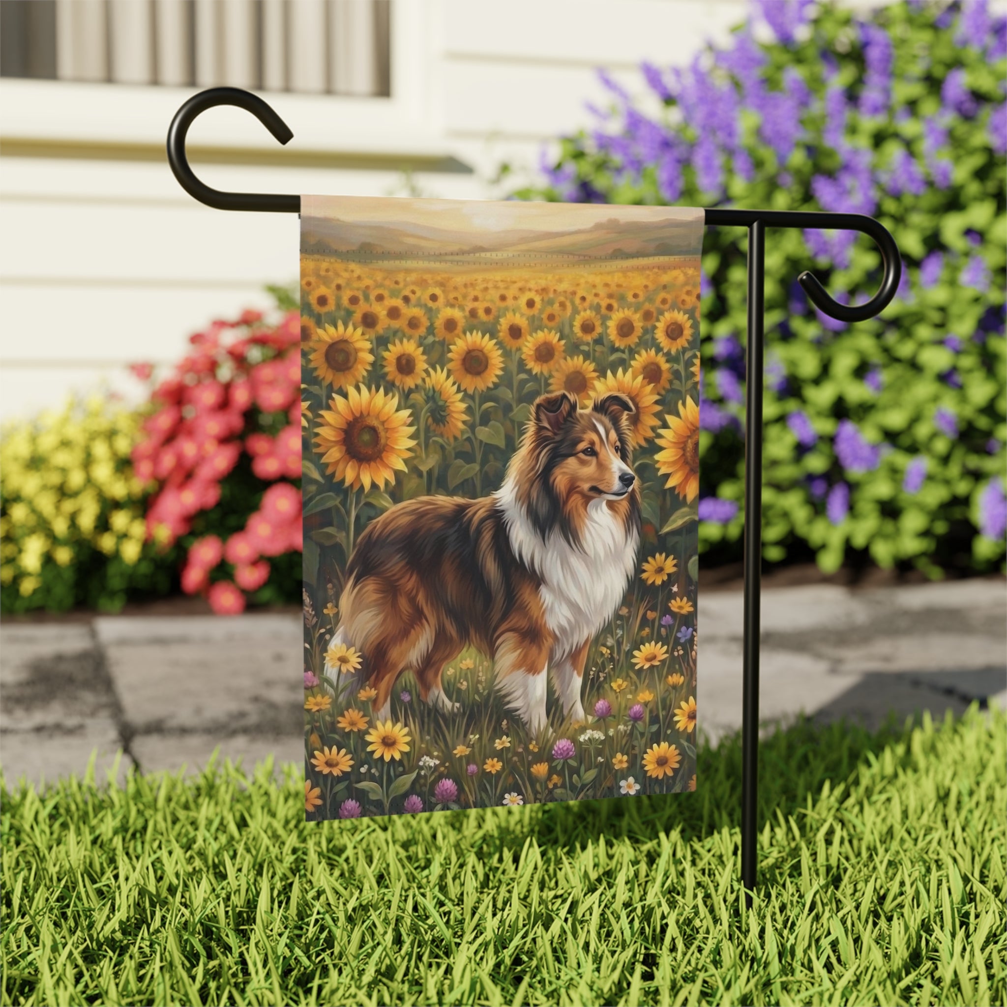 Sunflower Field Sheltie Garden Flag