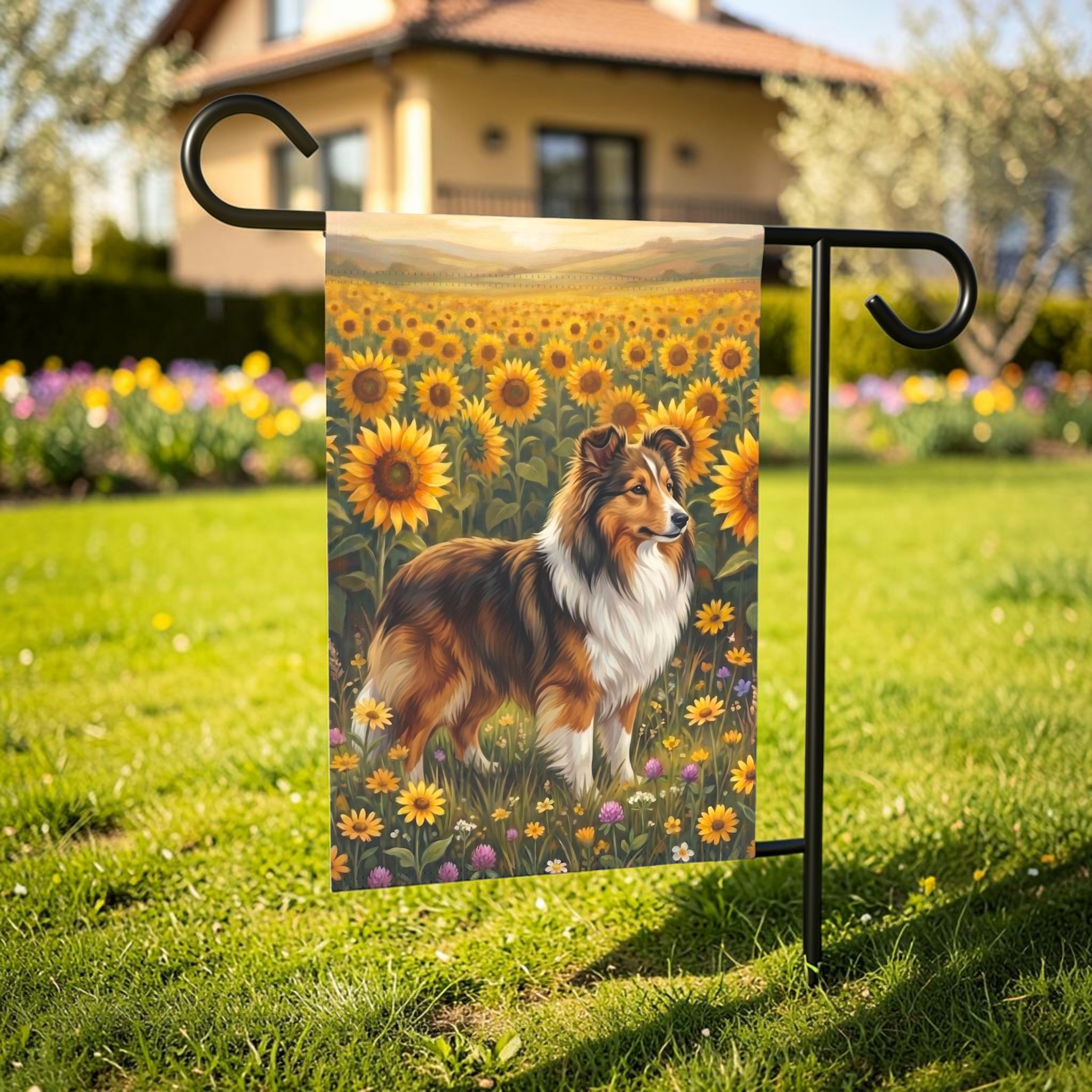 Sunflower Field Sheltie Garden Flag