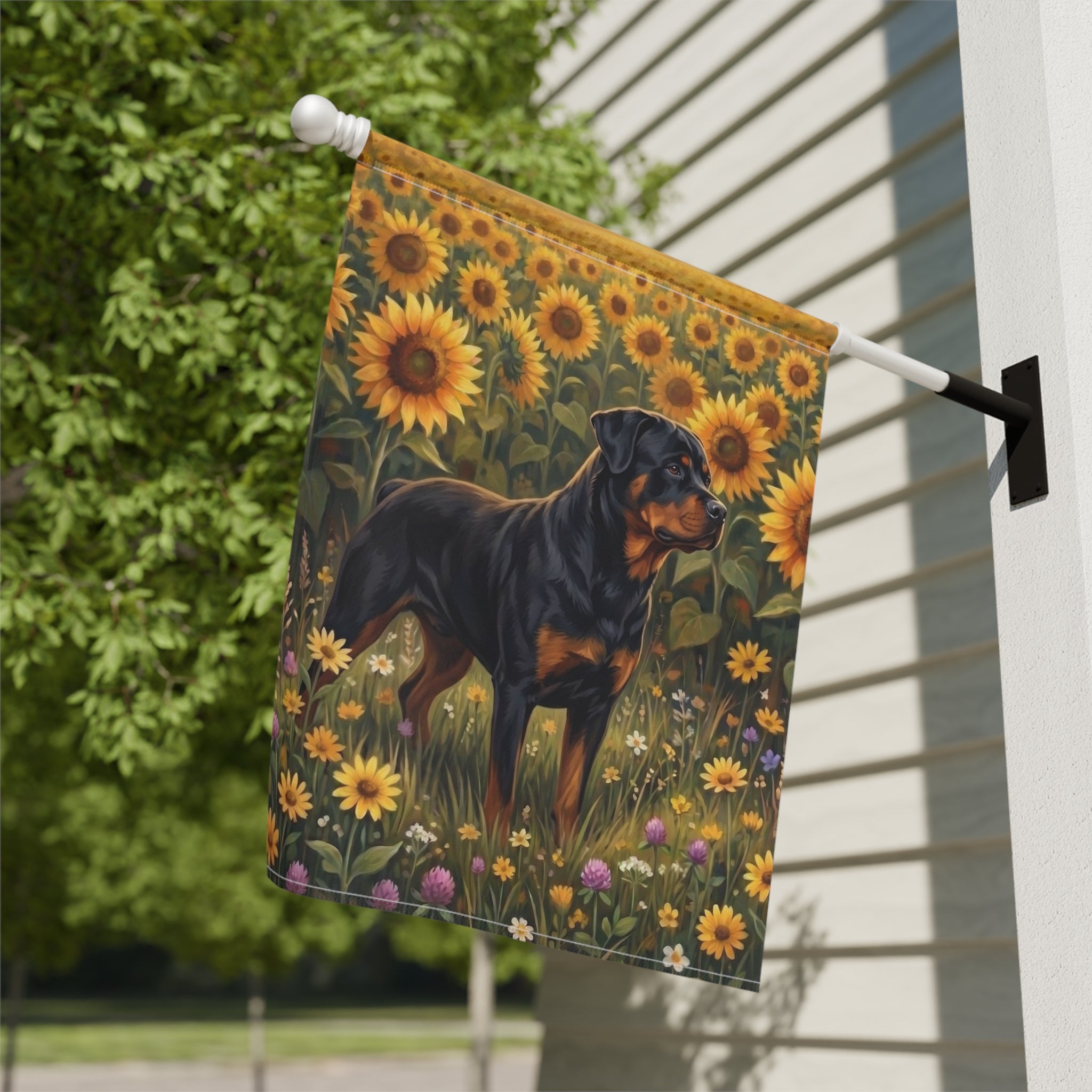 Sunflower Field Rottweiler Garden Flag Double Sided 12x18 24x32 Outdoor