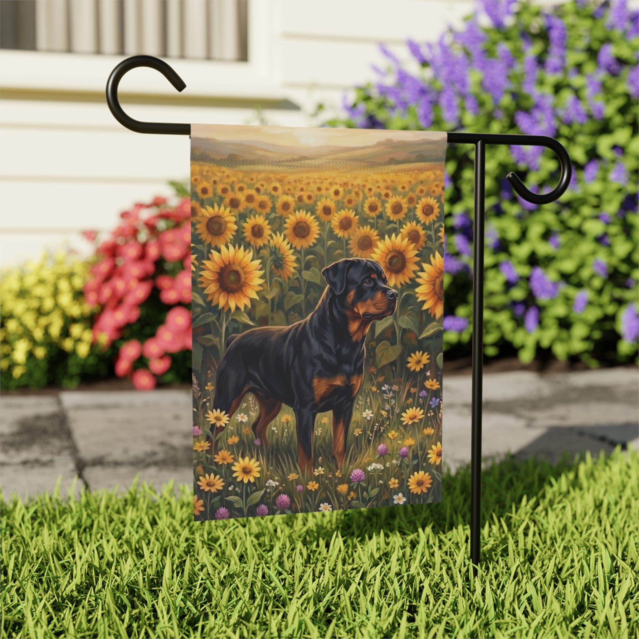 Sunflower Field Rottweiler Garden Flag