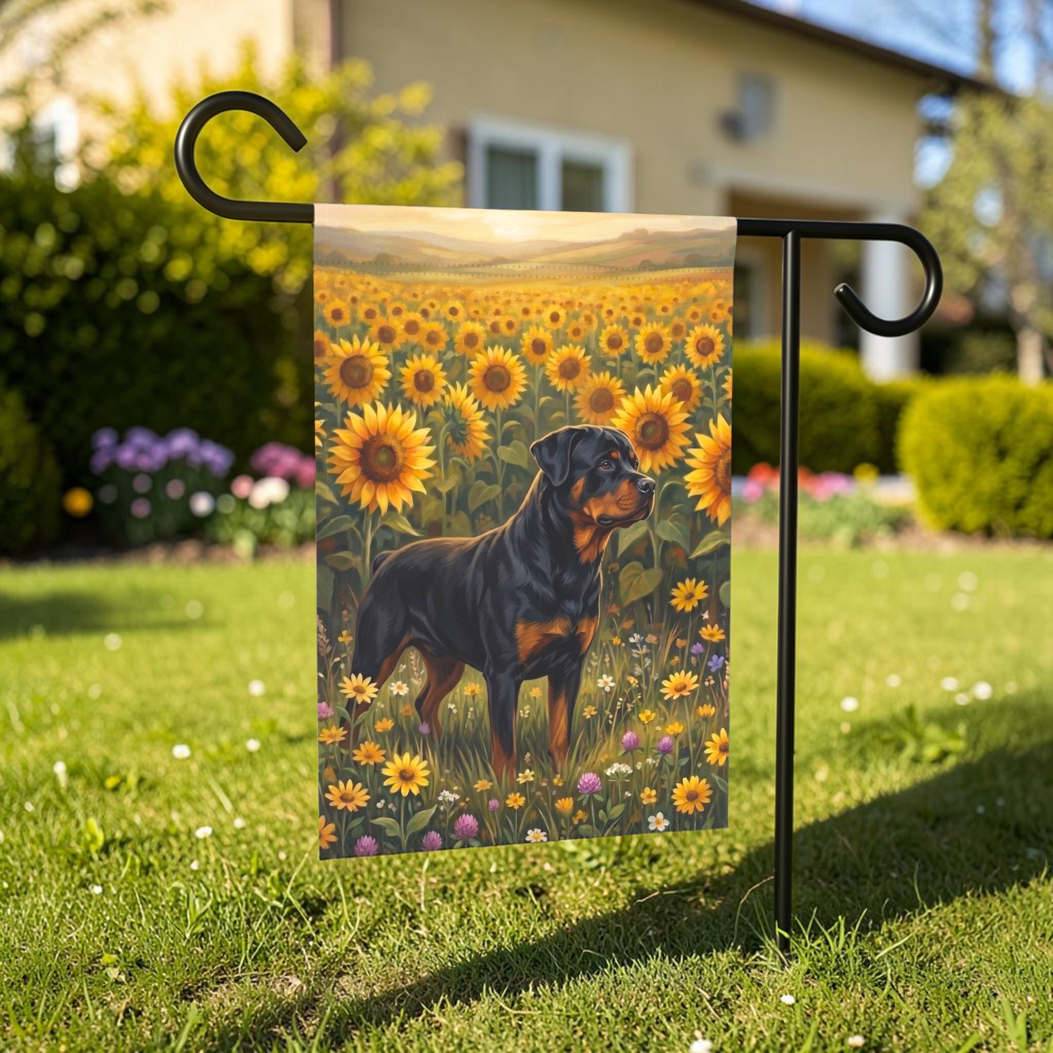 Sunflower Field Rottweiler Garden Flag
