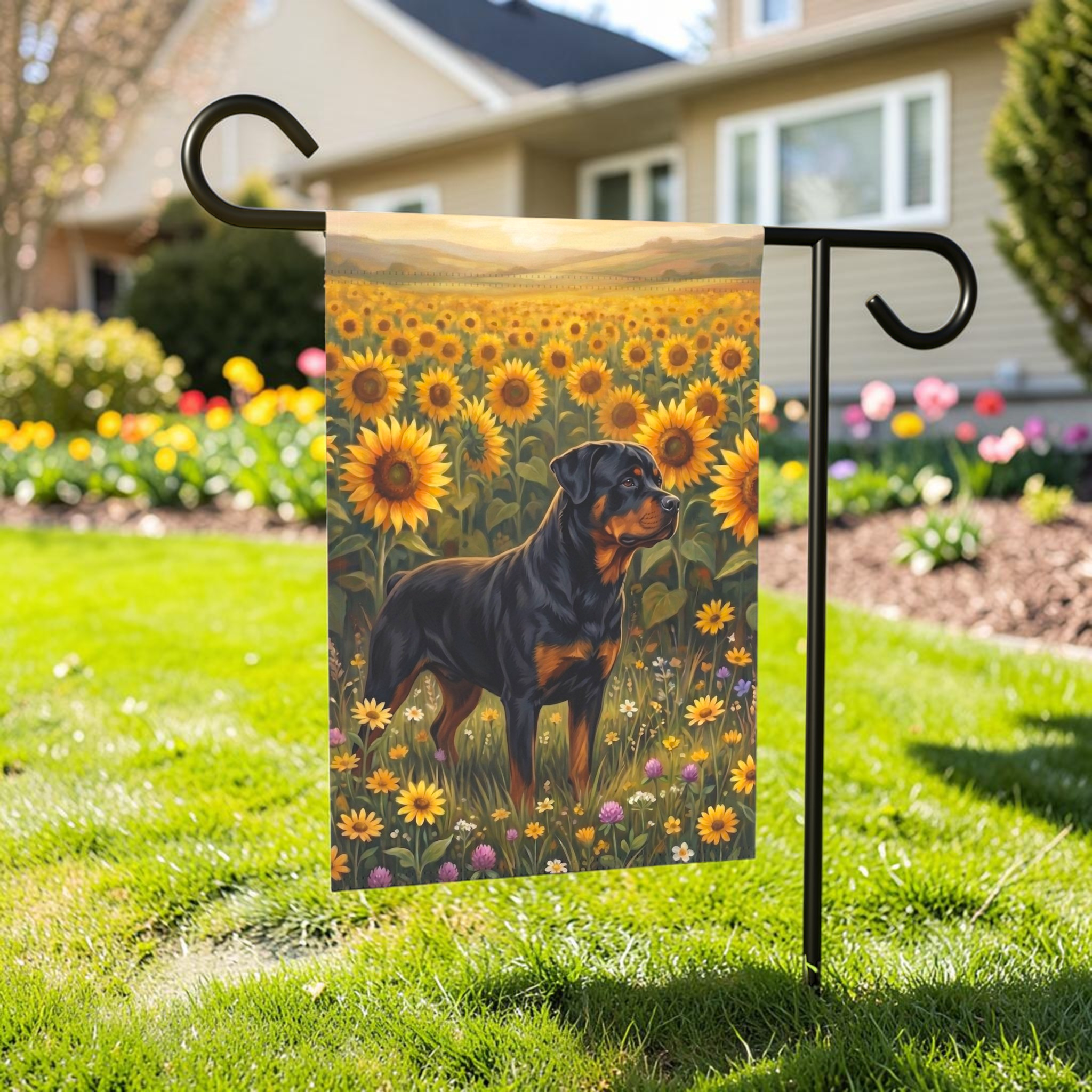 Sunflower Field Rottweiler Garden Flag