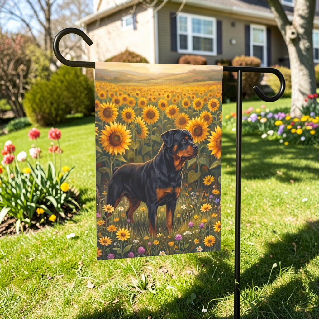 Sunflower Field Rottweiler Garden Flag