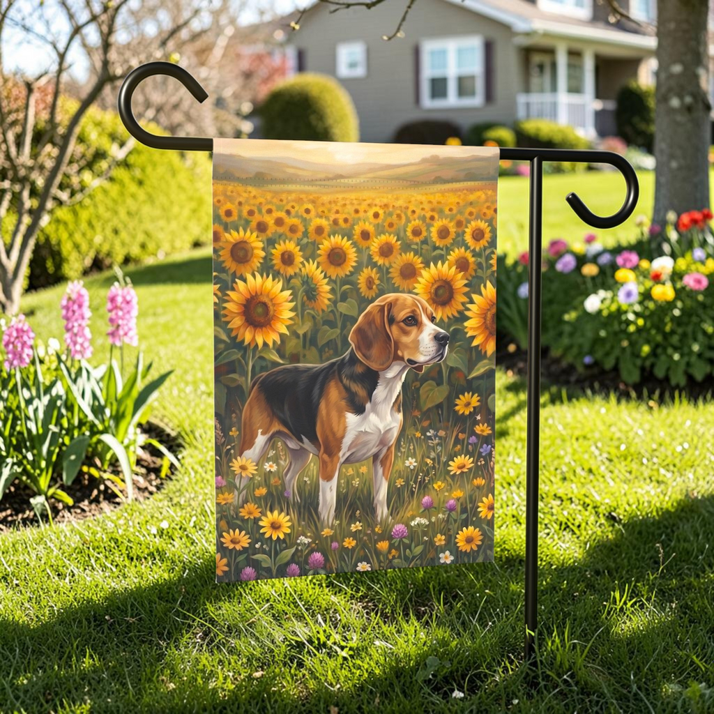 Sunflower Field Beagle Garden Flag
