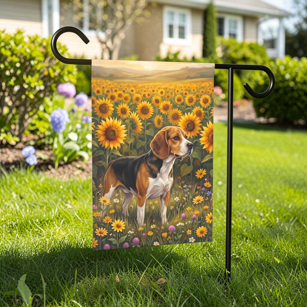 Sunflower Field Beagle Garden Flag