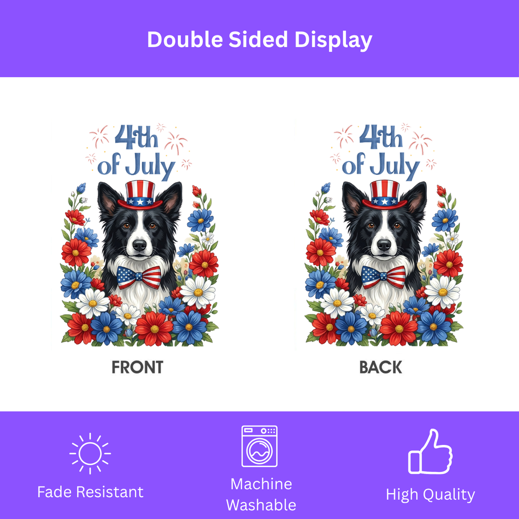 4th of July Black and White Border Collie Garden Flag