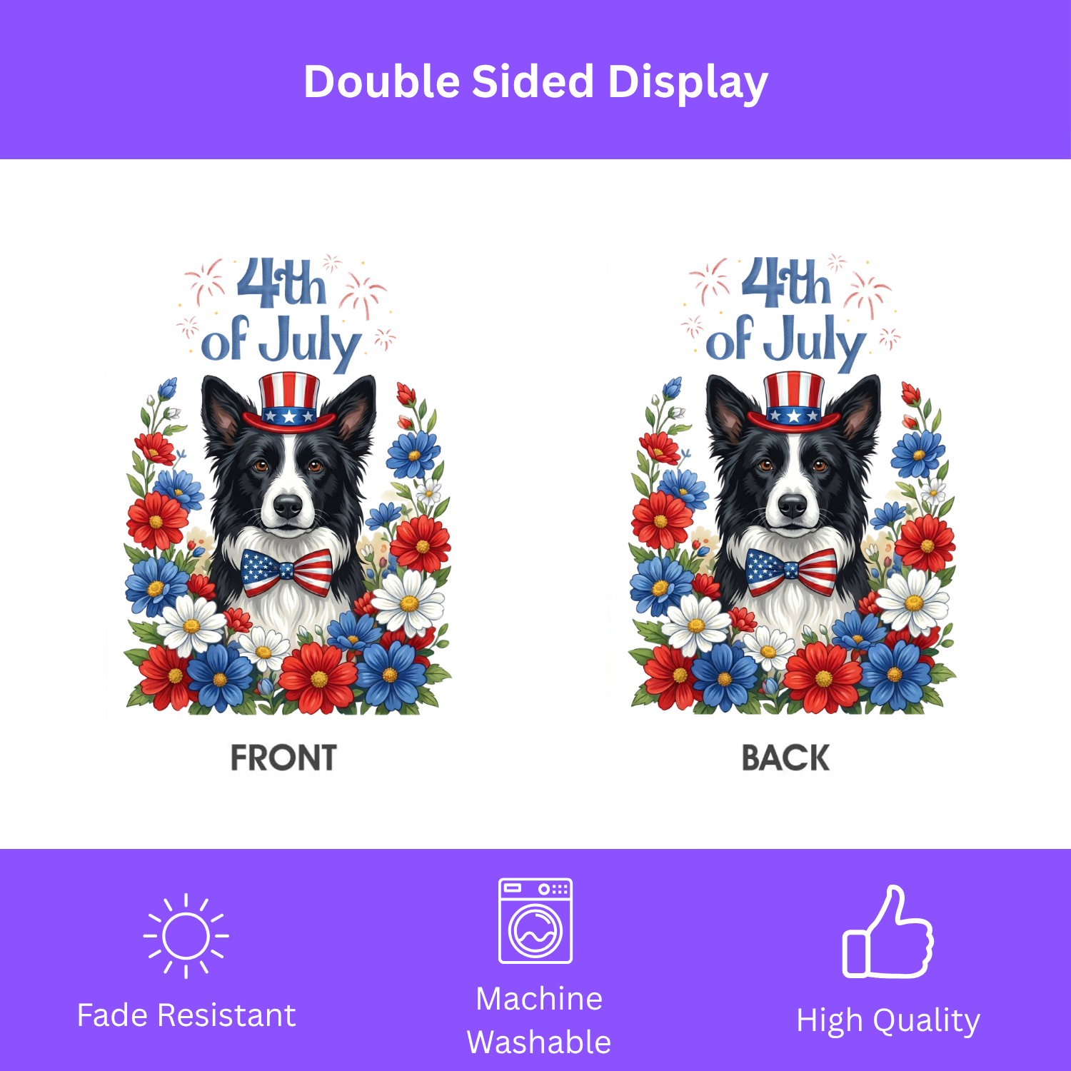 4th of July Black and White Border Collie Garden Flag