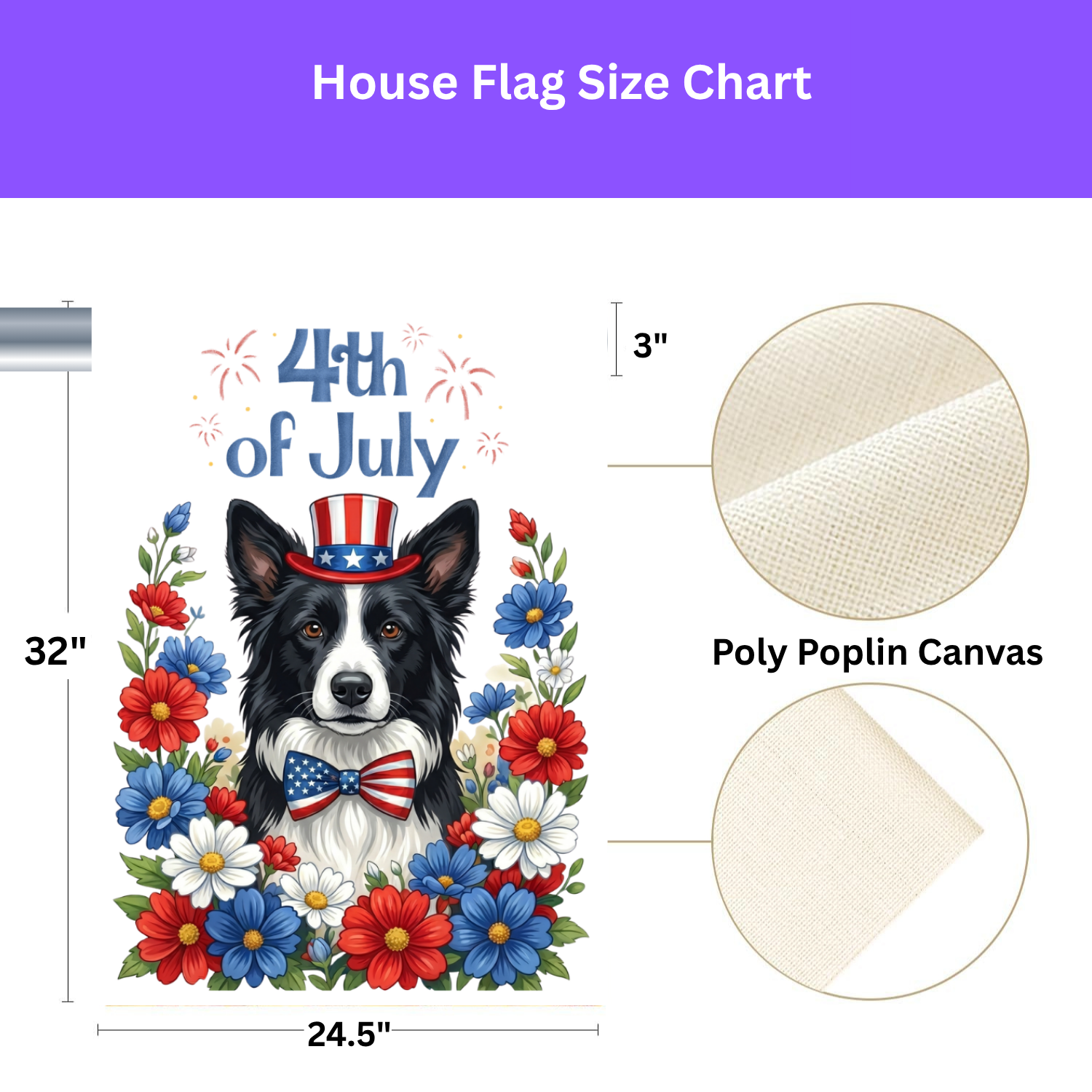 4th of July Black and White Border Collie Garden Flag