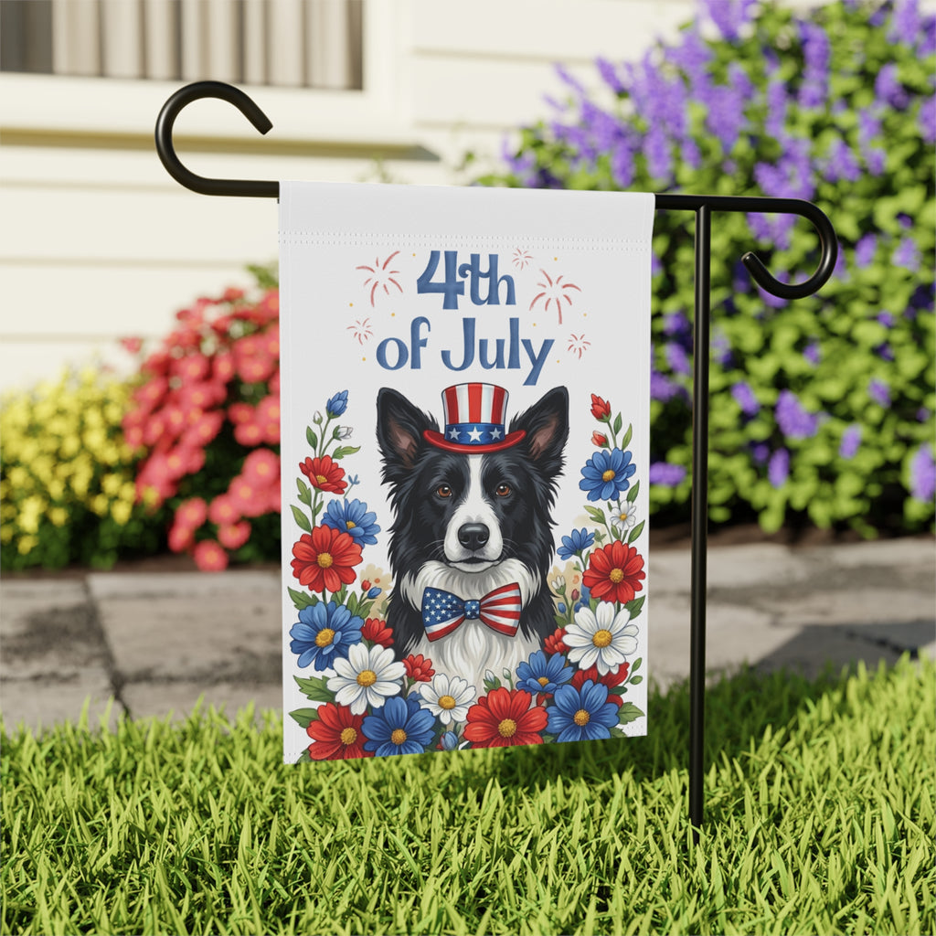 4th of July Black and White Border Collie Garden Flag