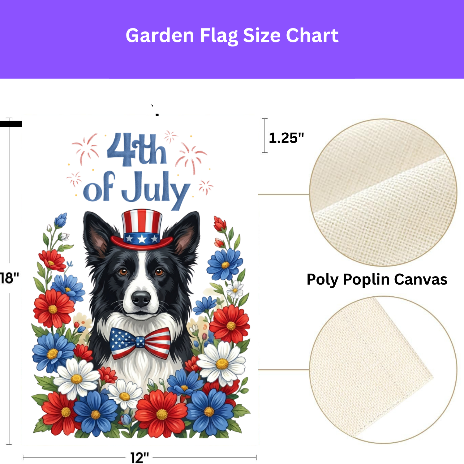 4th of July Black and White Border Collie Garden Flag