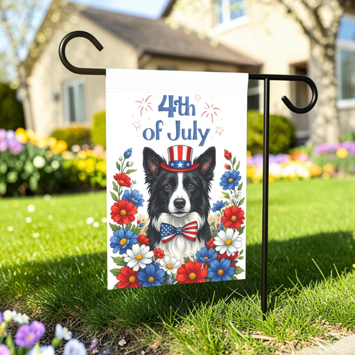 4th of July Black and White Border Collie Garden Flag