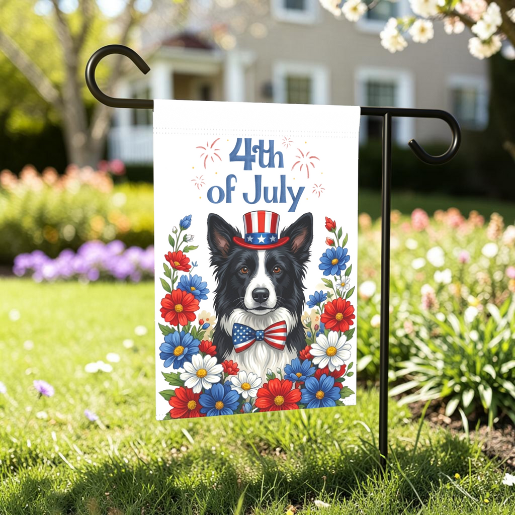 4th of July Black and White Border Collie Garden Flag