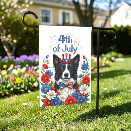 4th of July Black and White Border Collie Garden Flag