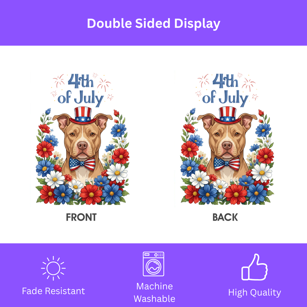 4th of July Fawn American Pitbull Terrier Garden Flag
