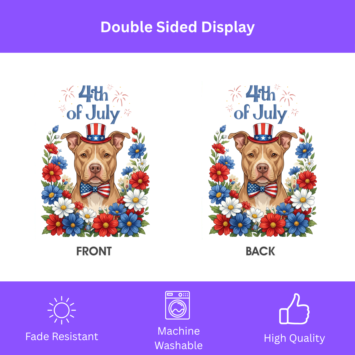 4th of July Fawn American Pitbull Terrier Garden Flag