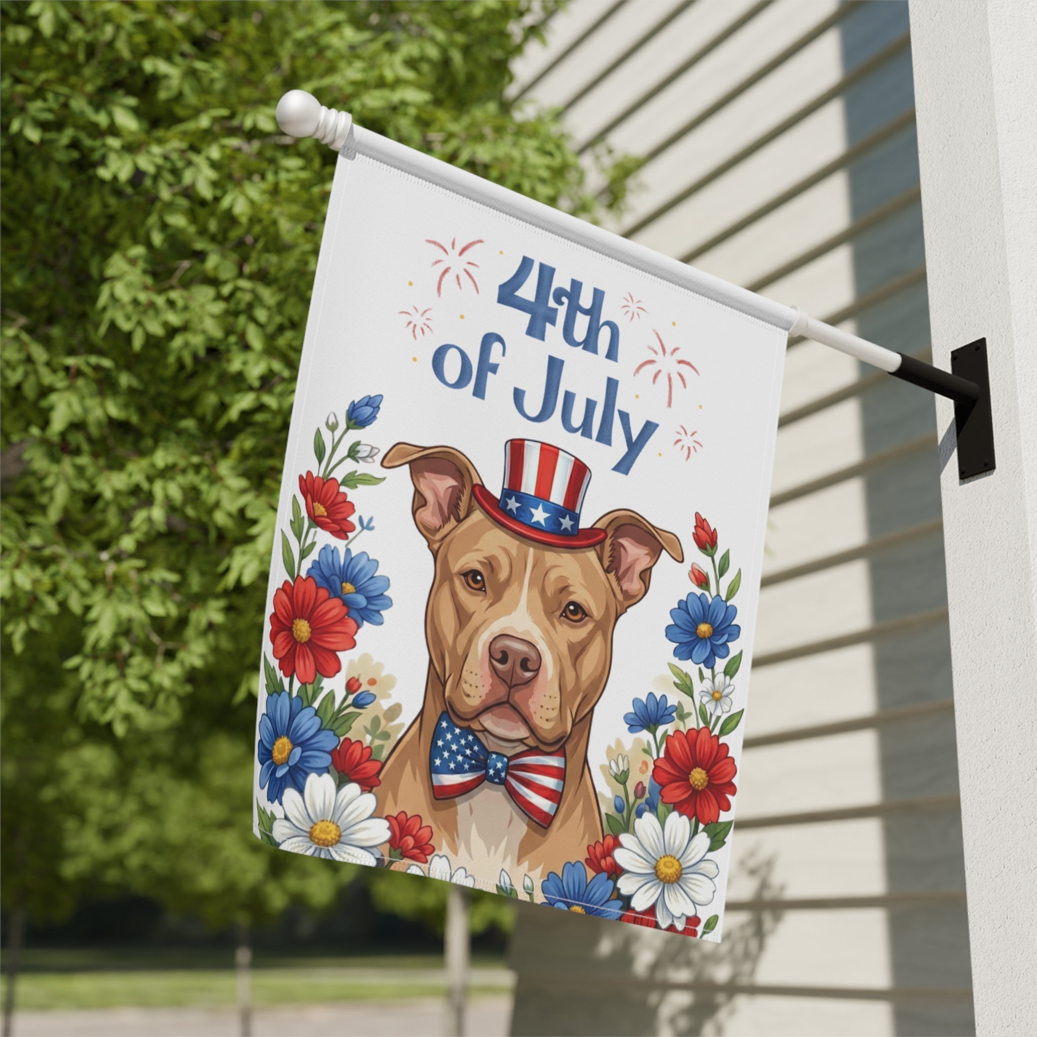 4th of July Fawn American Pitbull Terrier Garden Flag