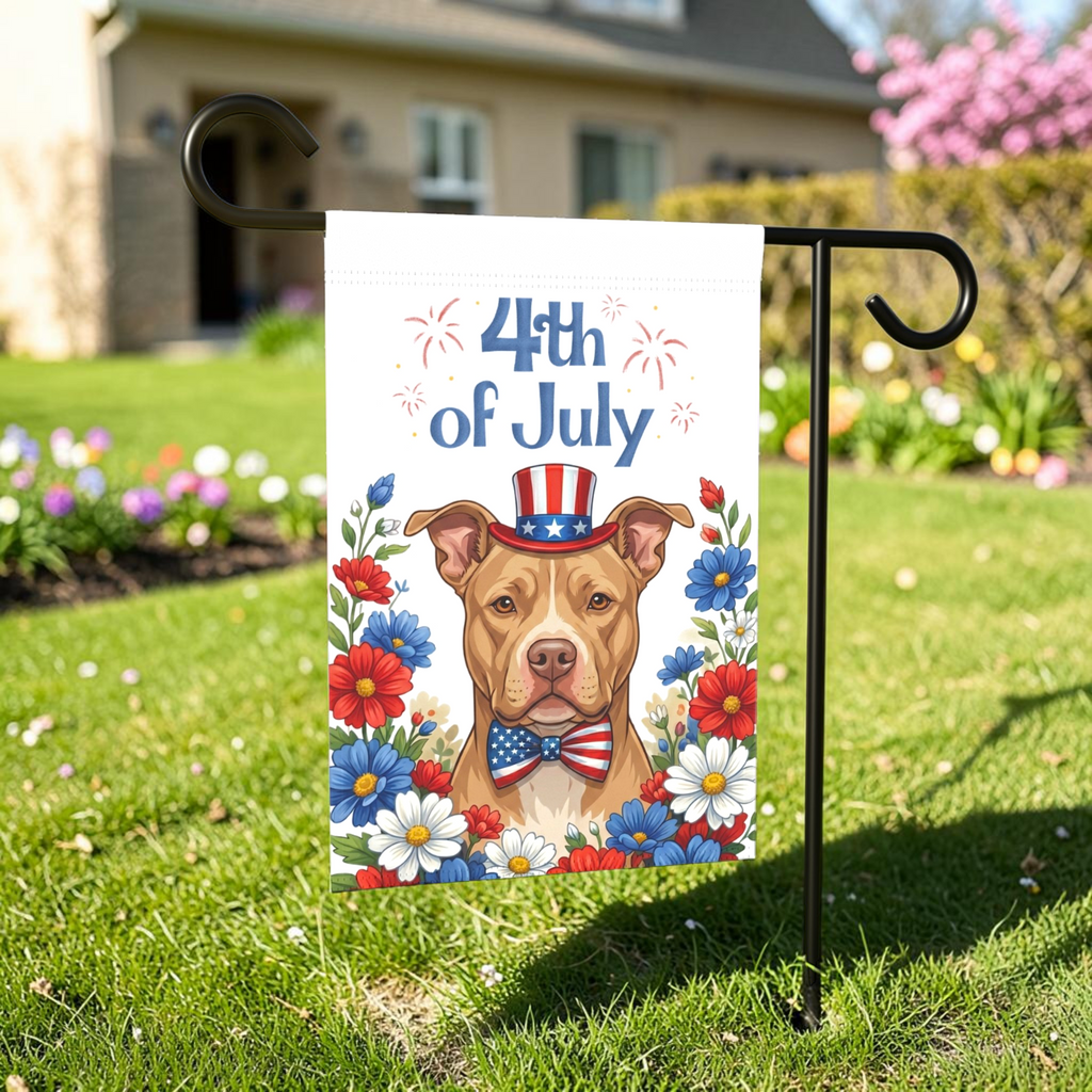 4th of July Fawn American Pitbull Terrier Garden Flag