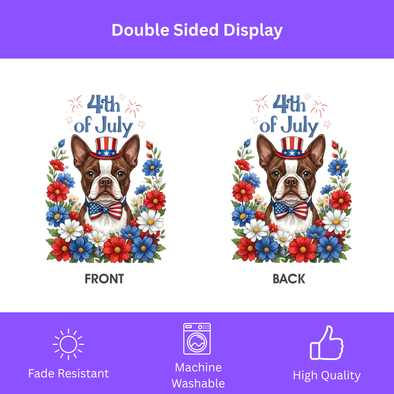 4th of July Liver and White Boston Terrier Garden Flag
