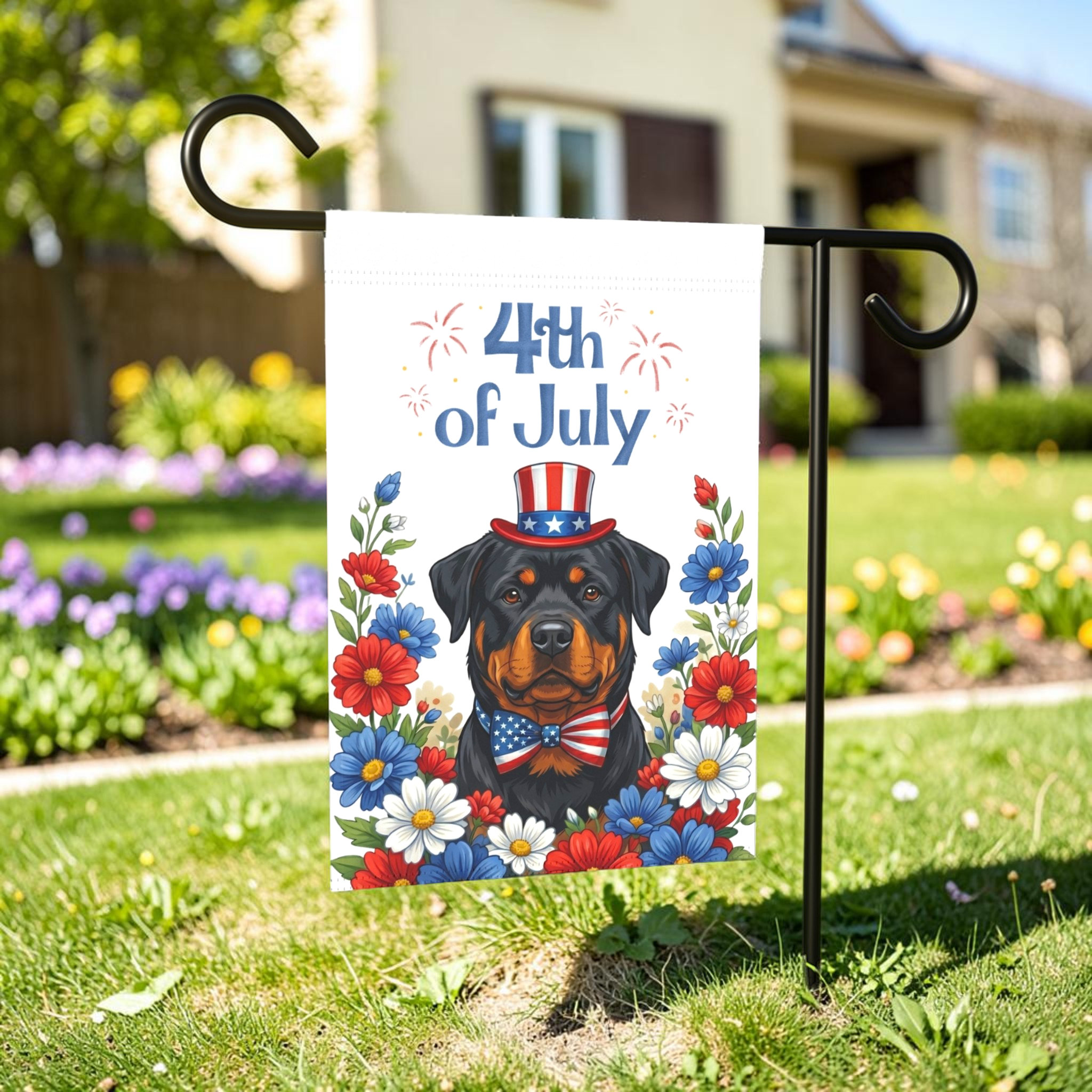 4th of July Rottweiler Garden Flag