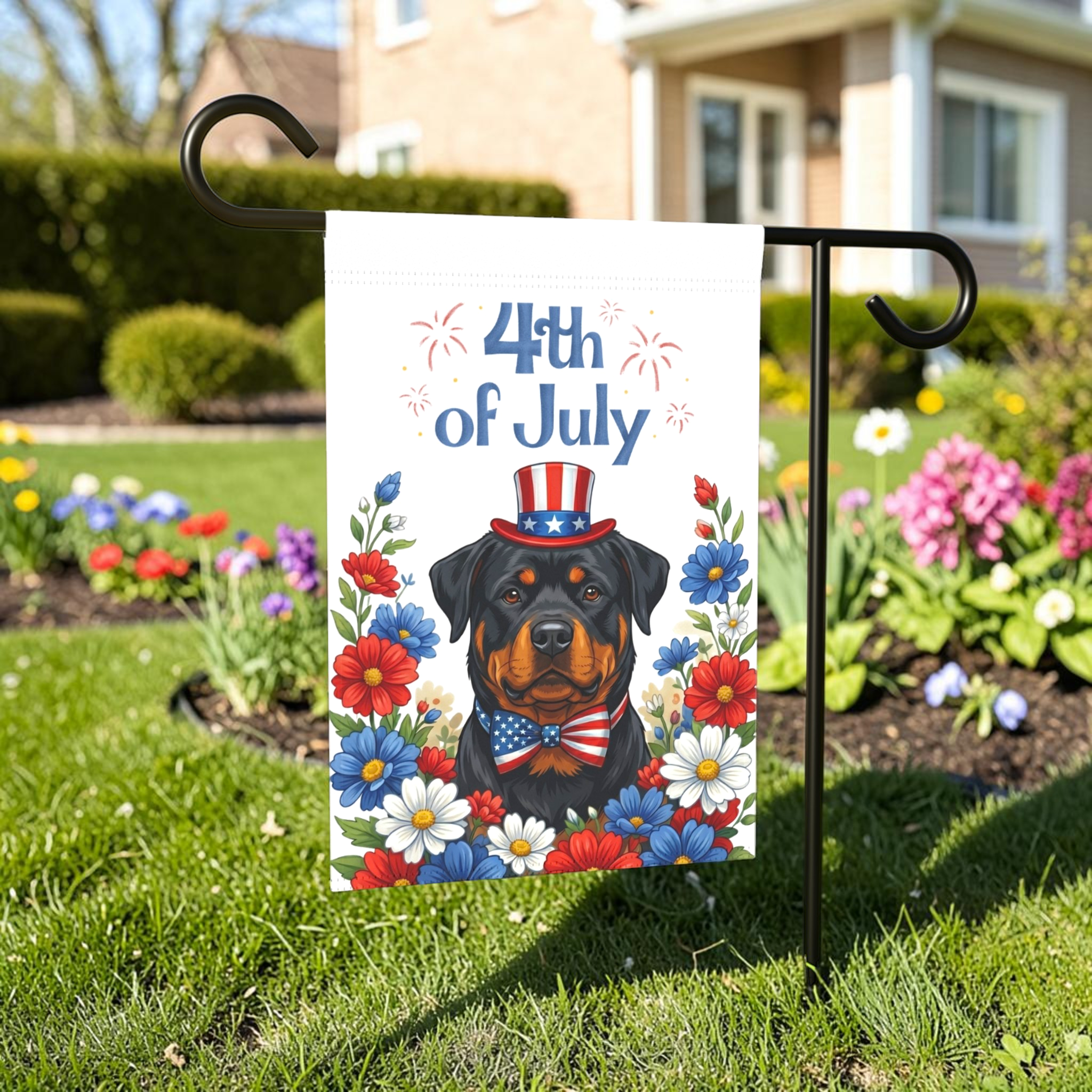 4th of July Rottweiler Garden Flag