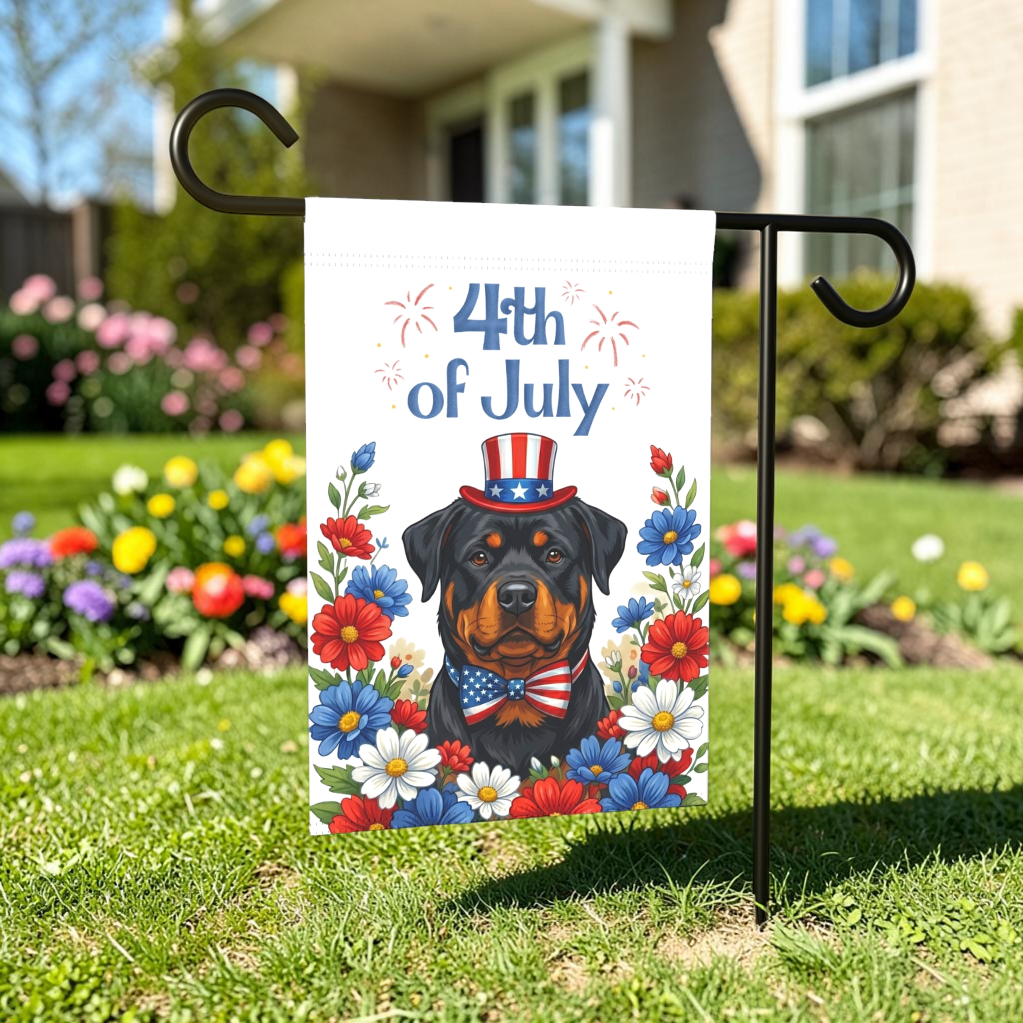 4th of July Rottweiler Garden Flag