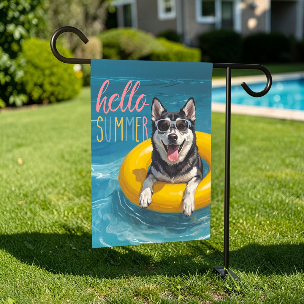 Hello Summer Alaskan Klee Kai Garden Flag