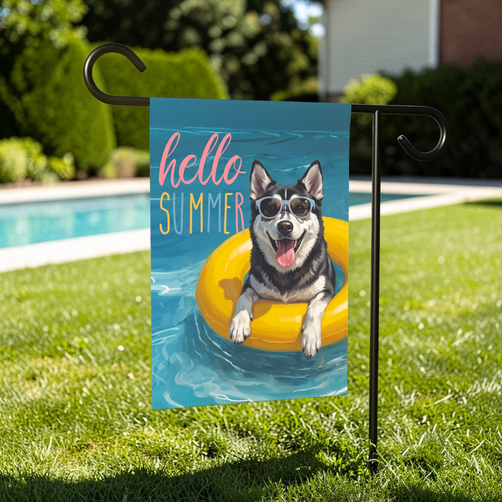 Hello Summer Alaskan Klee Kai Garden Flag