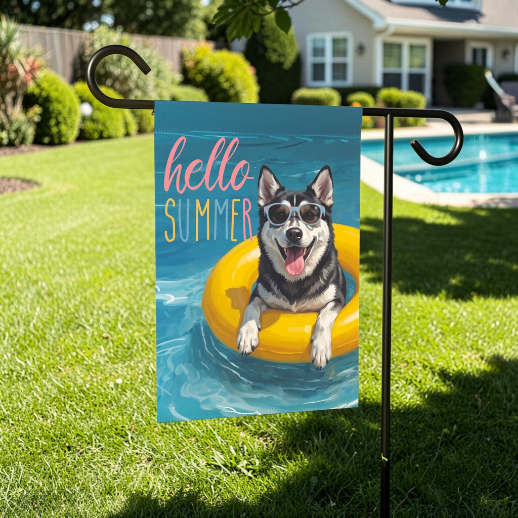 Hello Summer Alaskan Klee Kai Garden Flag