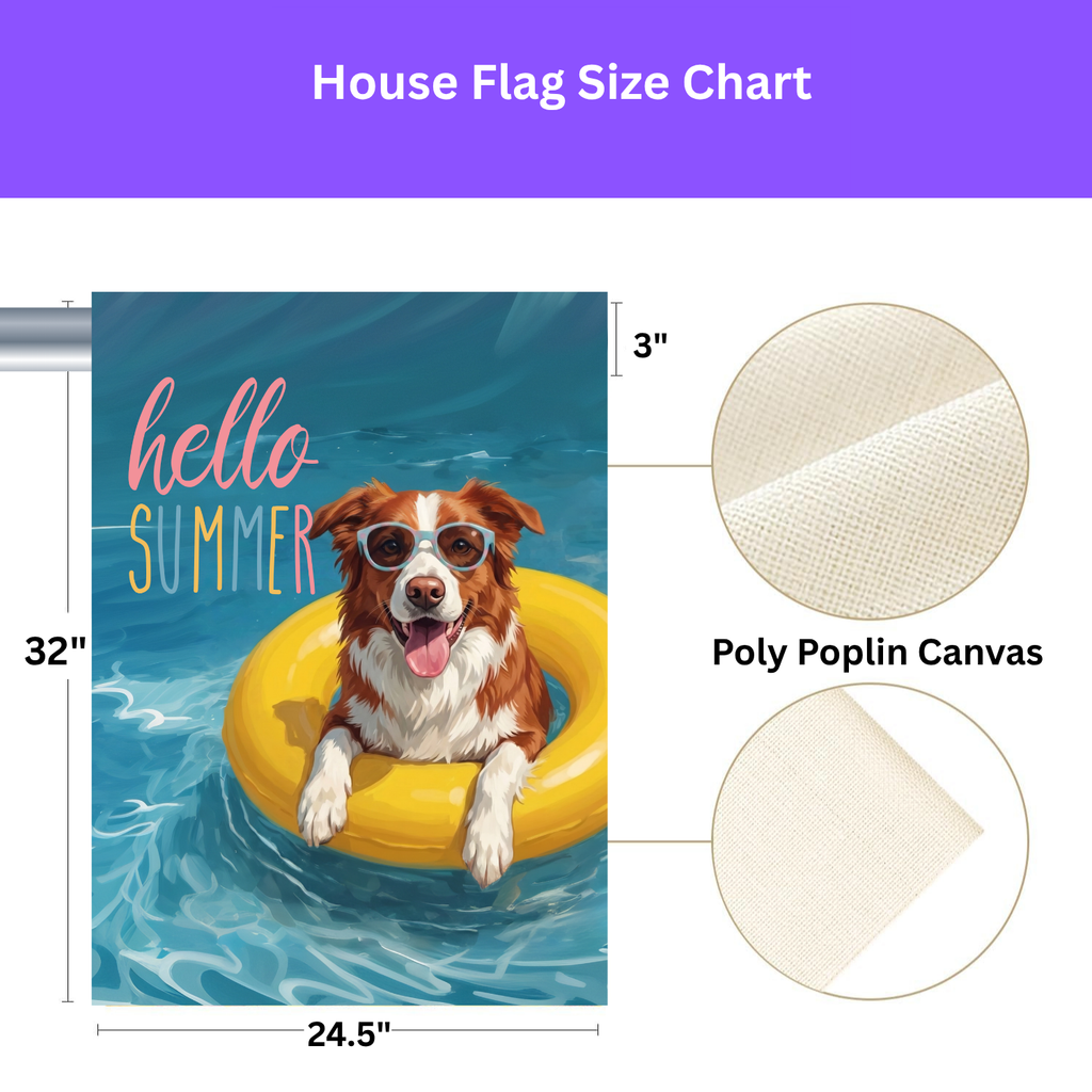 Hello Summer Red and White Border Collie Garden Flag