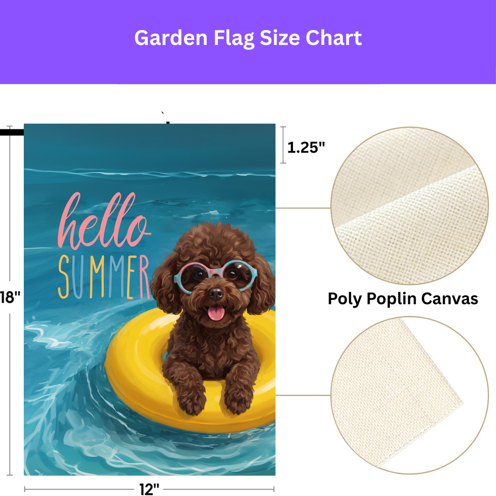 Hello Summer Chocolate Toy Poodle Garden Flag