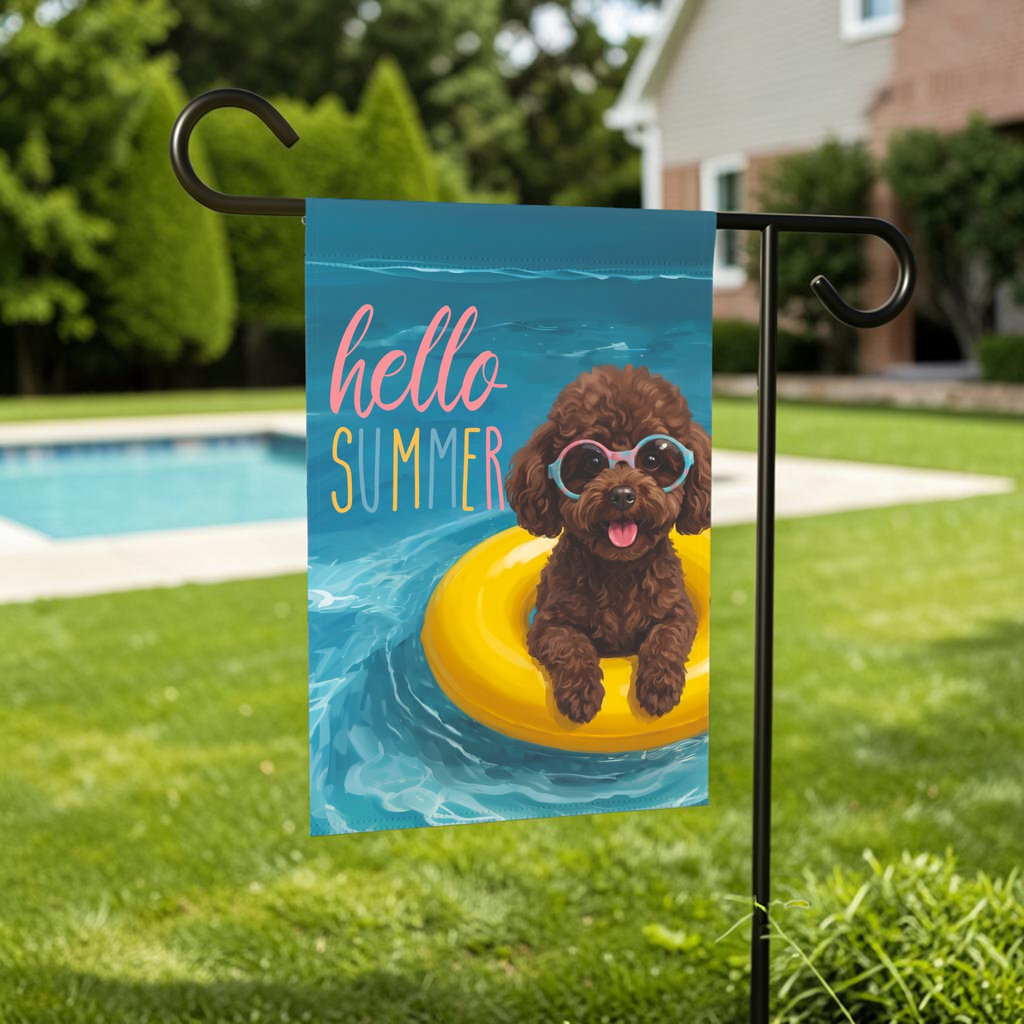 Hello Summer Chocolate Toy Poodle Garden Flag