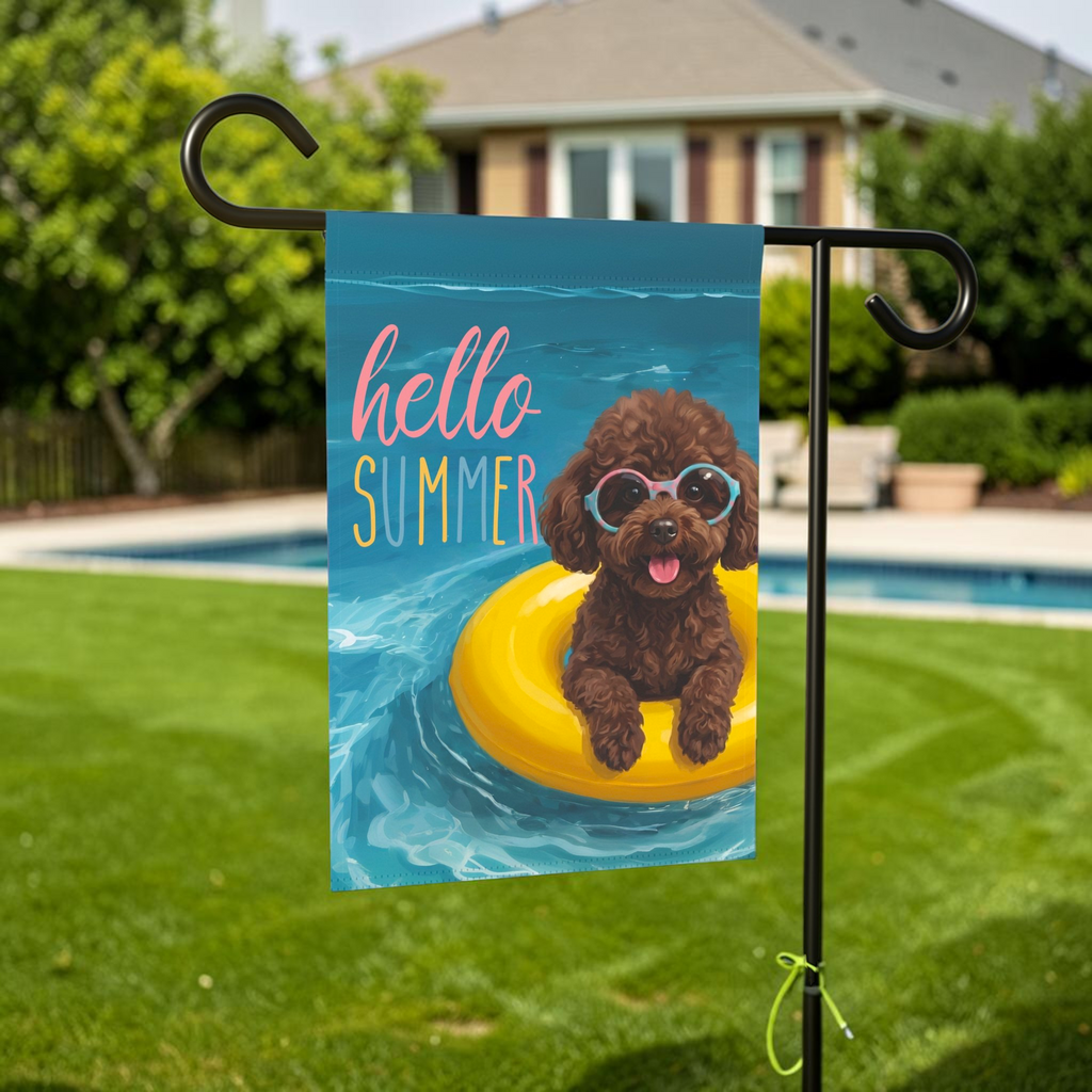 Hello Summer Chocolate Toy Poodle Garden Flag