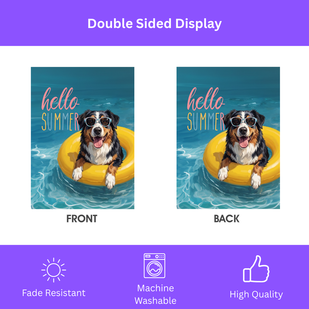 Hello Summer Australian Shepherd Garden Flag