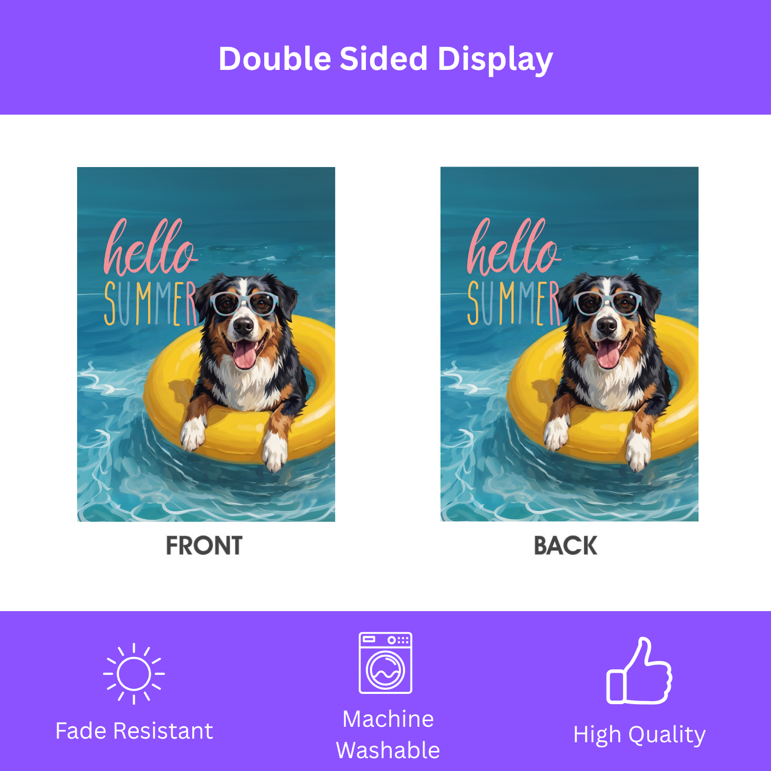 Hello Summer Australian Shepherd Garden Flag