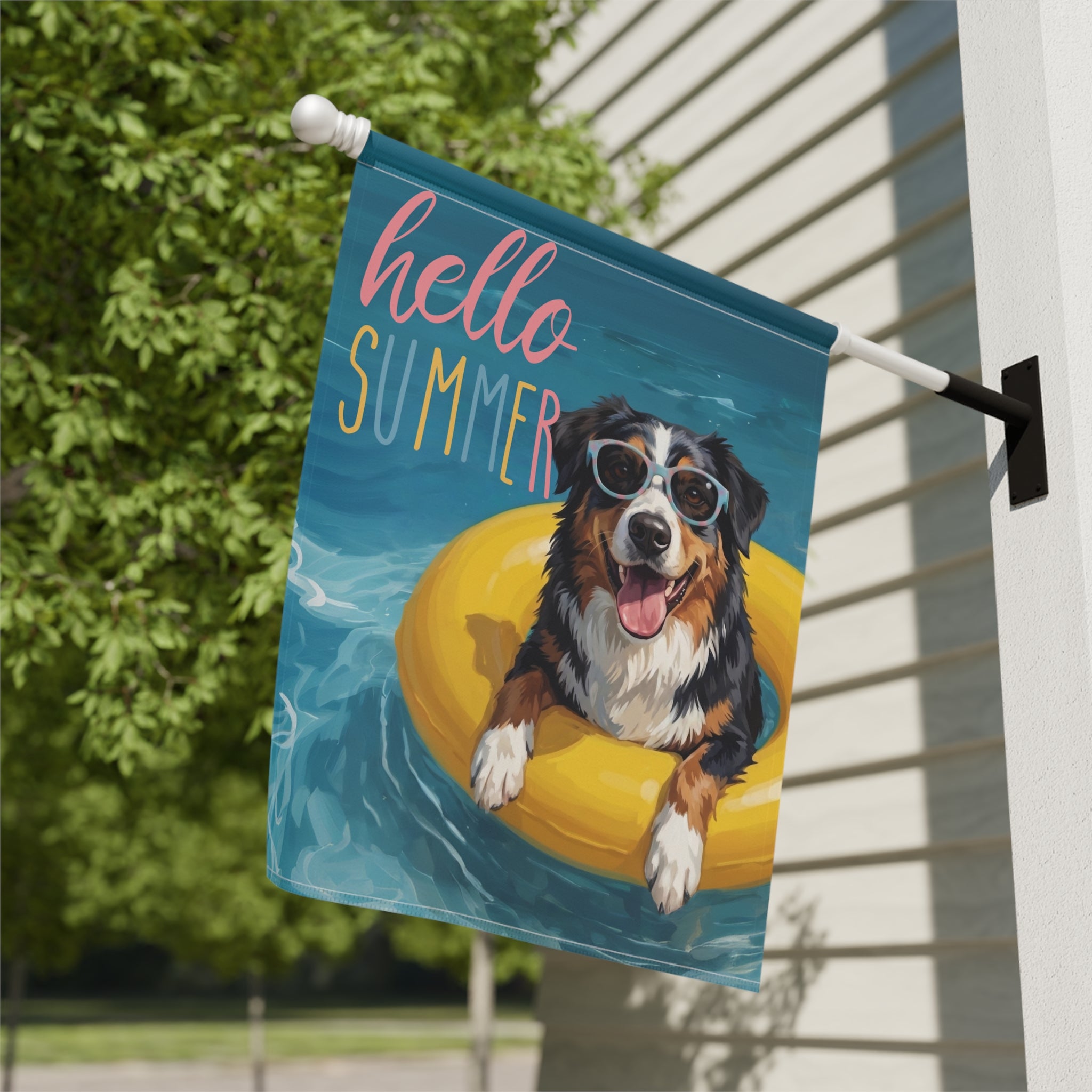 Hello Summer Australian Shepherd Garden Flag