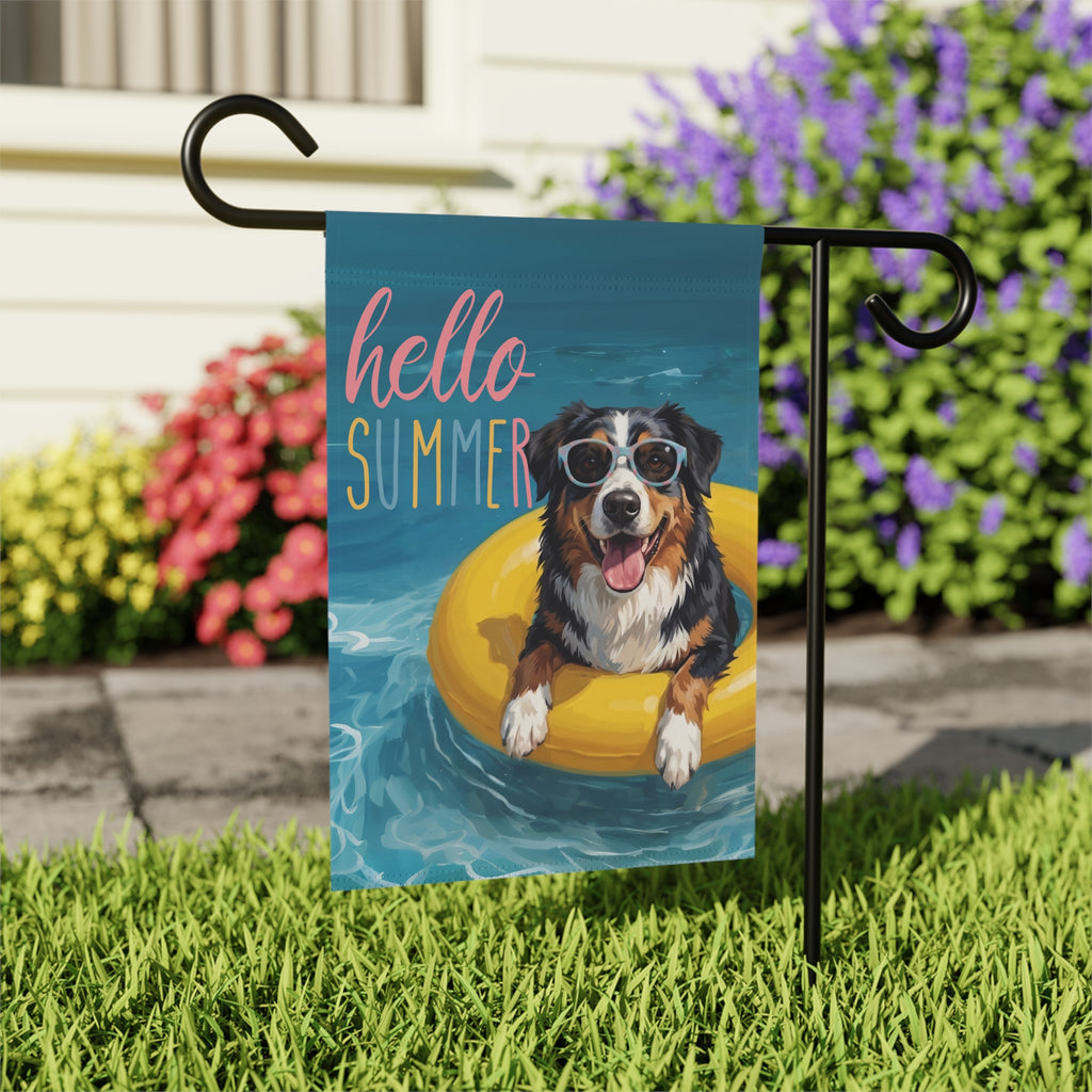 Hello Summer Australian Shepherd Garden Flag