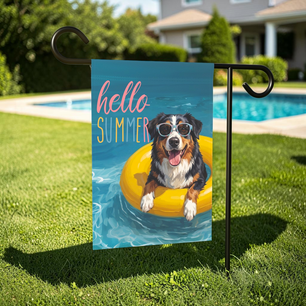 Hello Summer Australian Shepherd Garden Flag