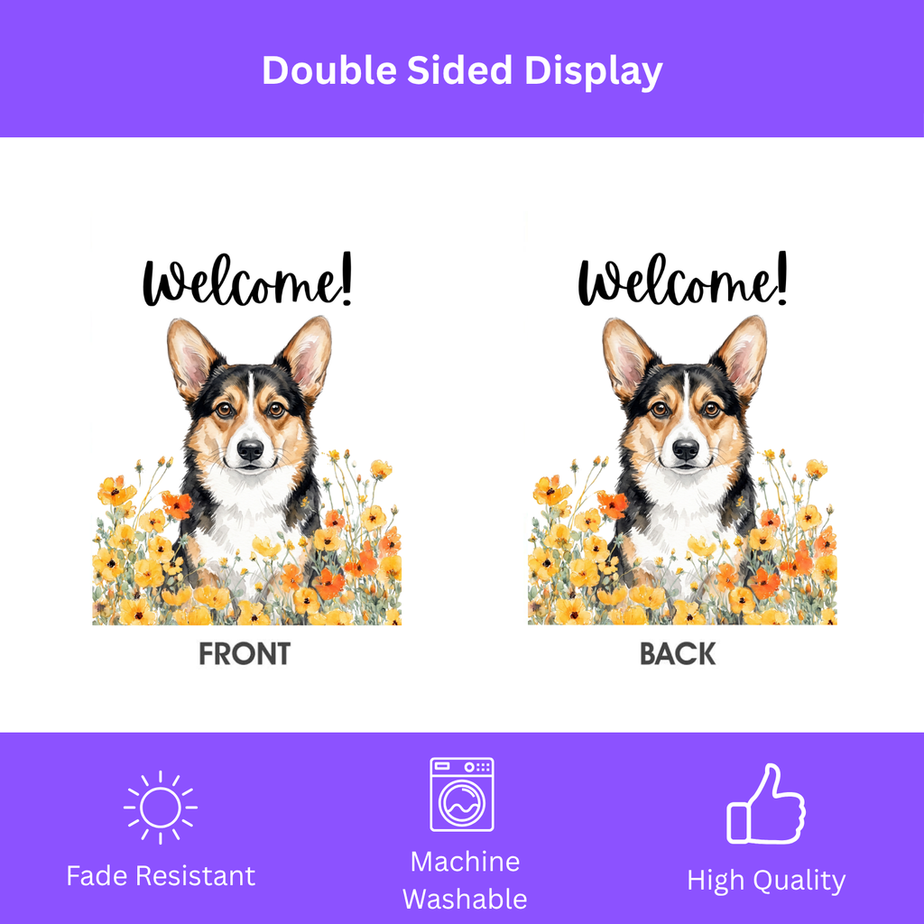 Yellow Poppies Tricolor Corgi Welcome Garden Flag