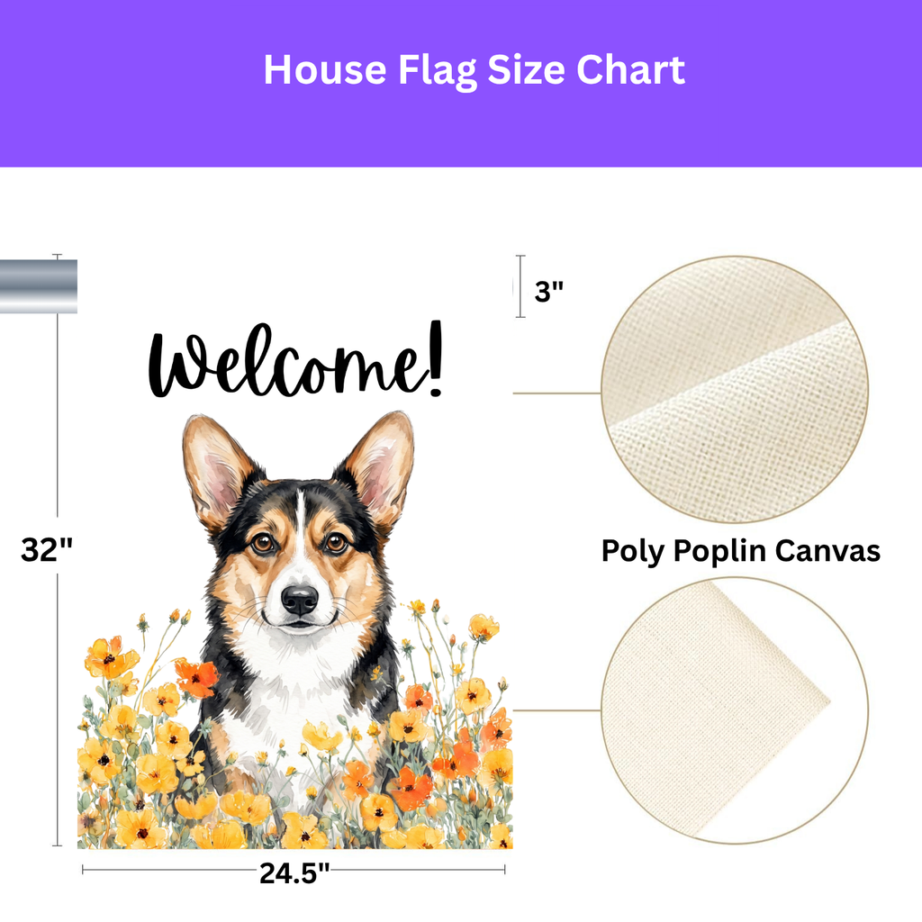 Yellow Poppies Tricolor Corgi Welcome Garden Flag