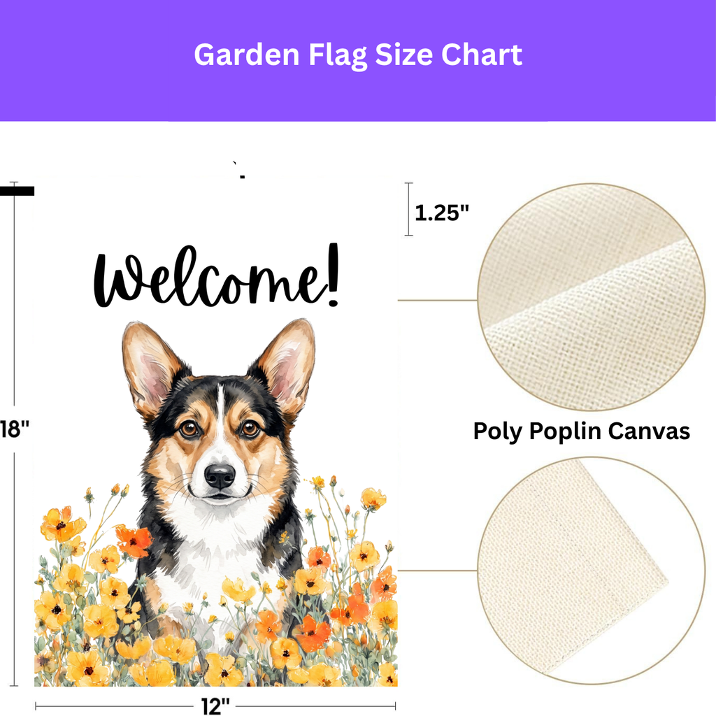 Yellow Poppies Tricolor Corgi Welcome Garden Flag