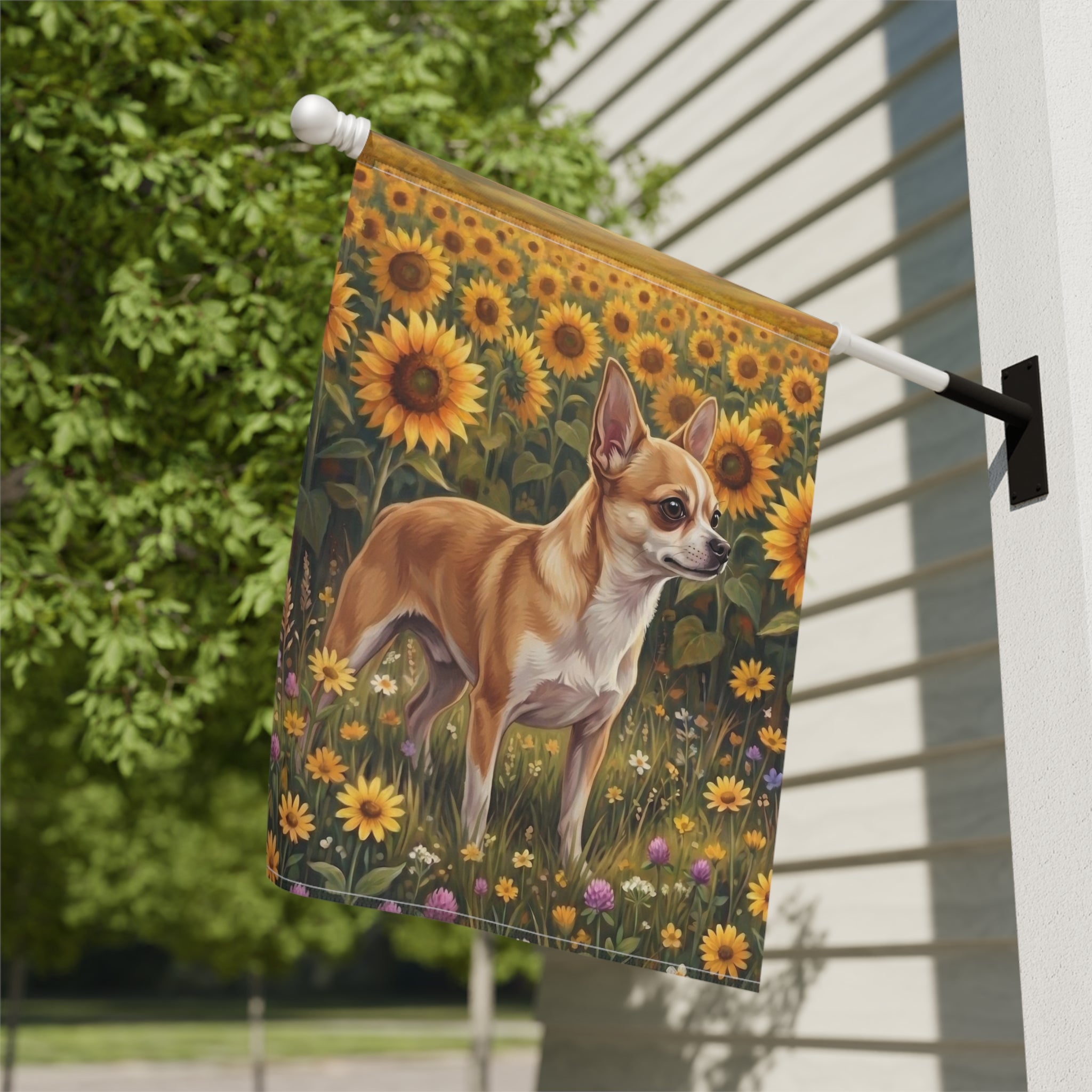 Sunflower Field Short Hair Chihuahua Garden Flag