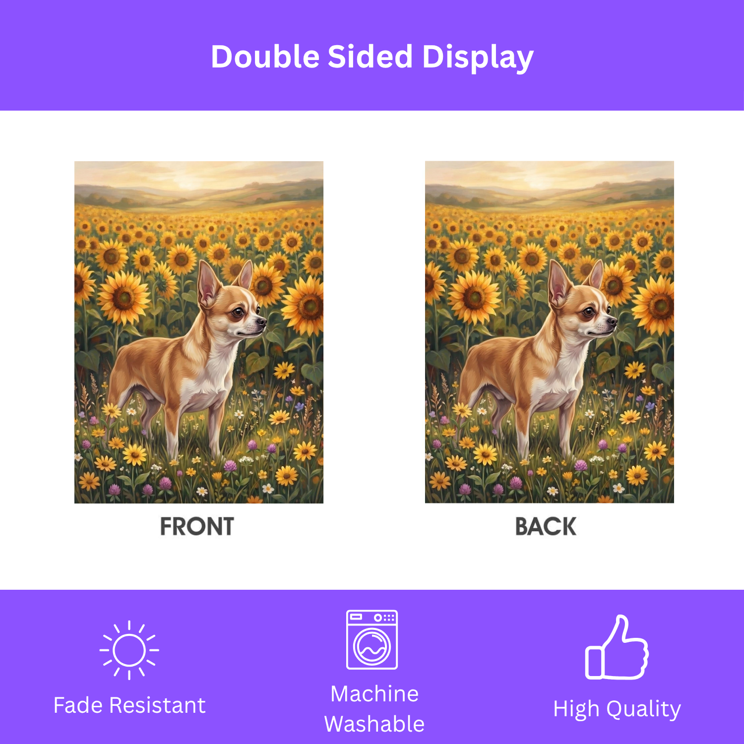 Sunflower Field Short Hair Chihuahua Garden Flag
