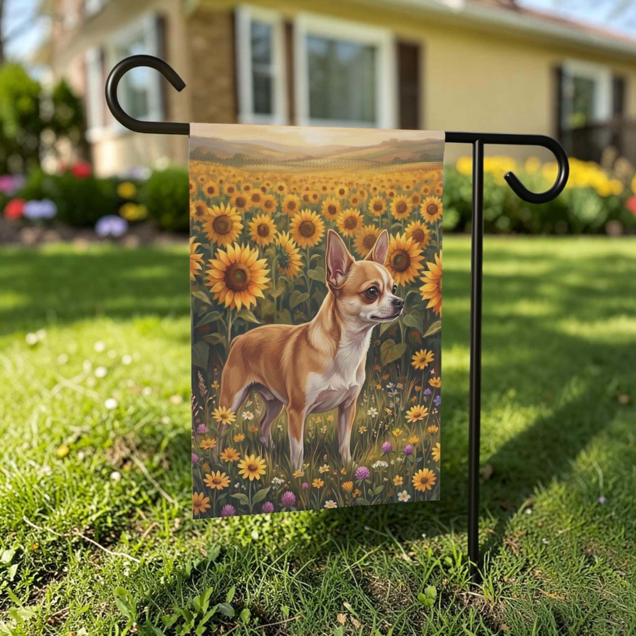 Sunflower Field Short Hair Chihuahua Garden Flag
