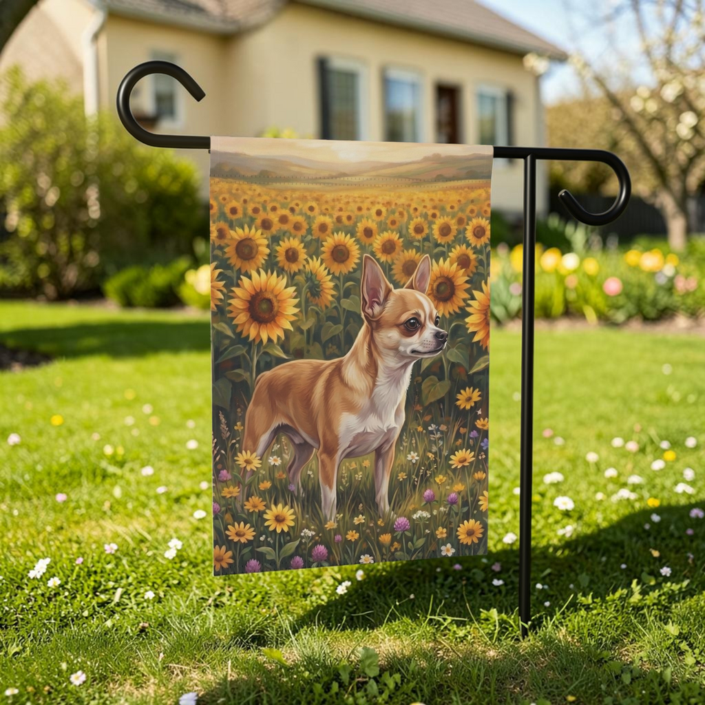 Sunflower Field Short Hair Chihuahua Garden Flag