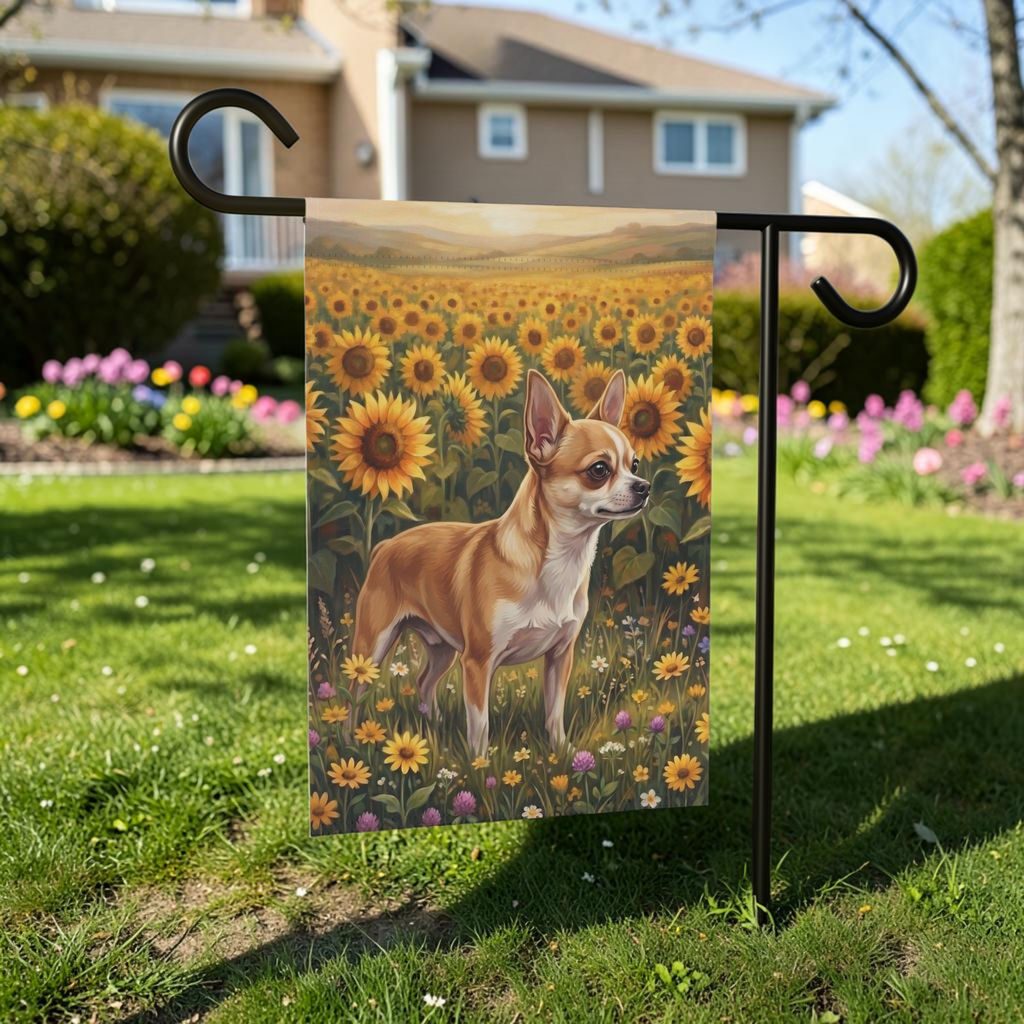 Sunflower Field Short Hair Chihuahua Garden Flag